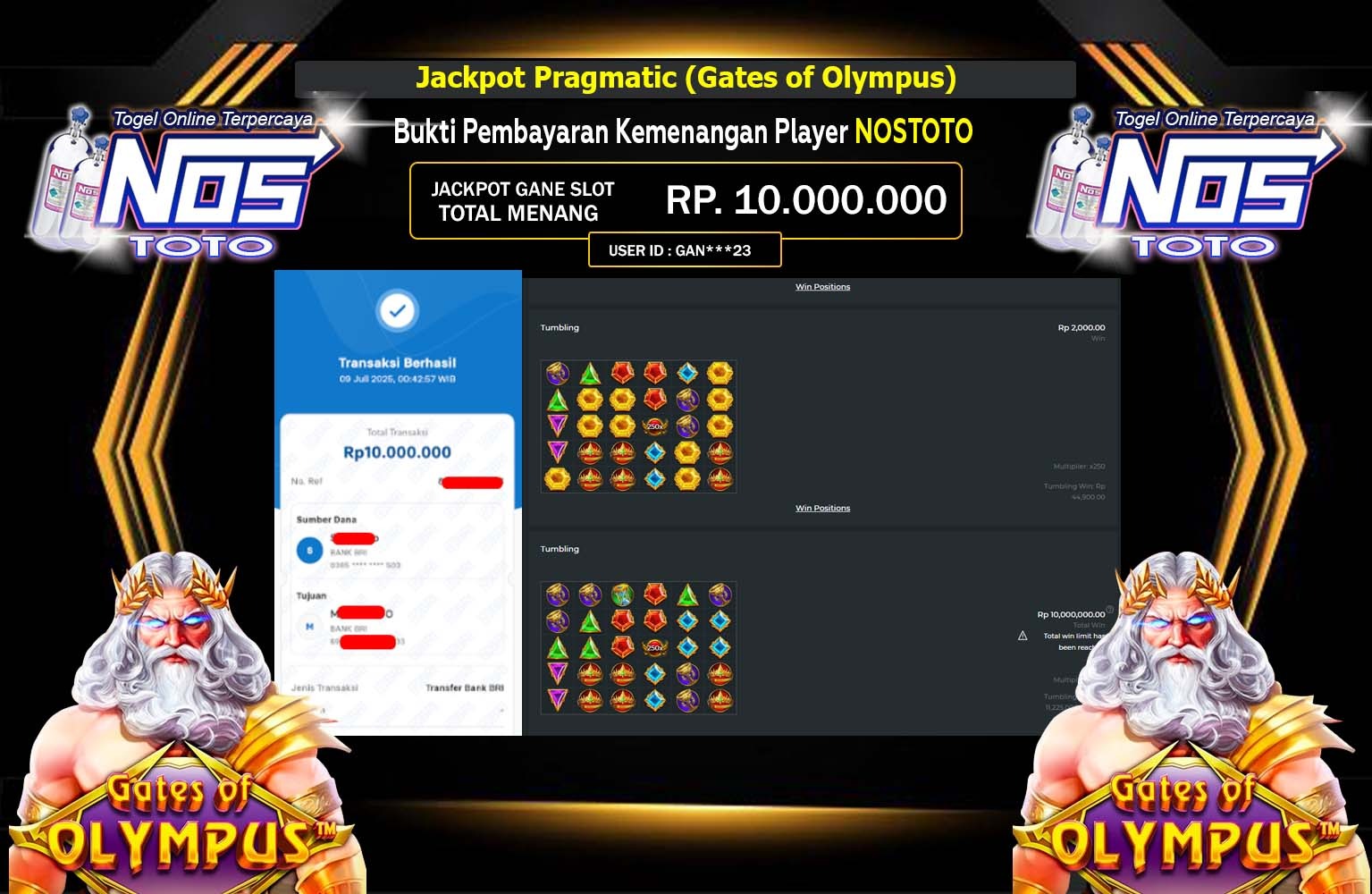 NOSTOTO JACKPOT PRAGMATIC GATES OF OLYMPUS Rp.10.000.000,- LUNAS