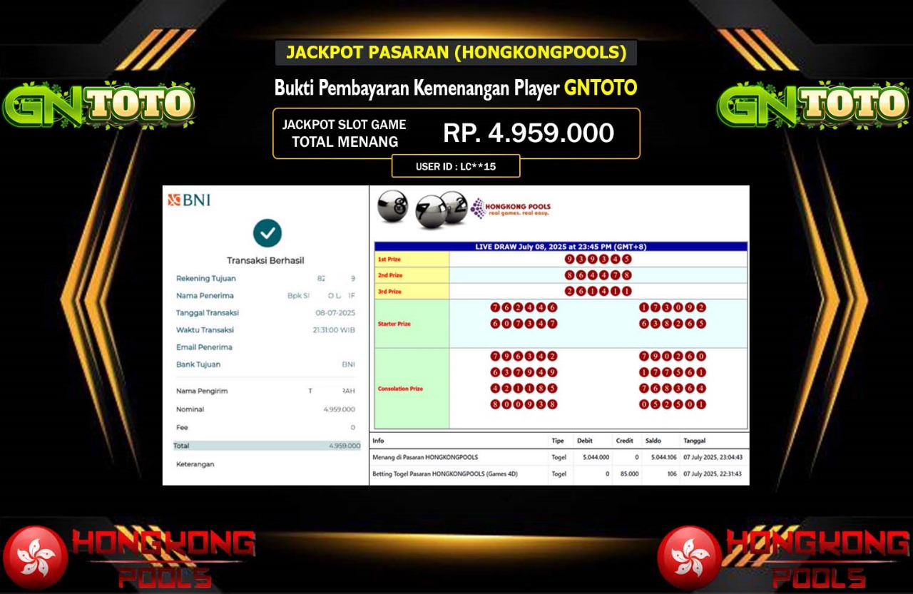 GNTOTO JACKPOT PASARAN HONGKONGPOOLS Rp.4.959.000,- LUNAS