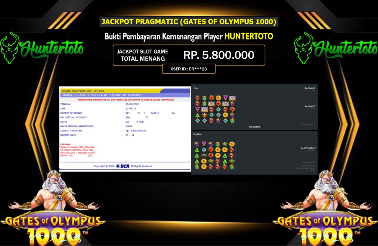 HUNTERTOTO JACKPOT PRAGMATIC GATES OF OLYMPUS 1000 Rp.5.800.000,- LUNAS