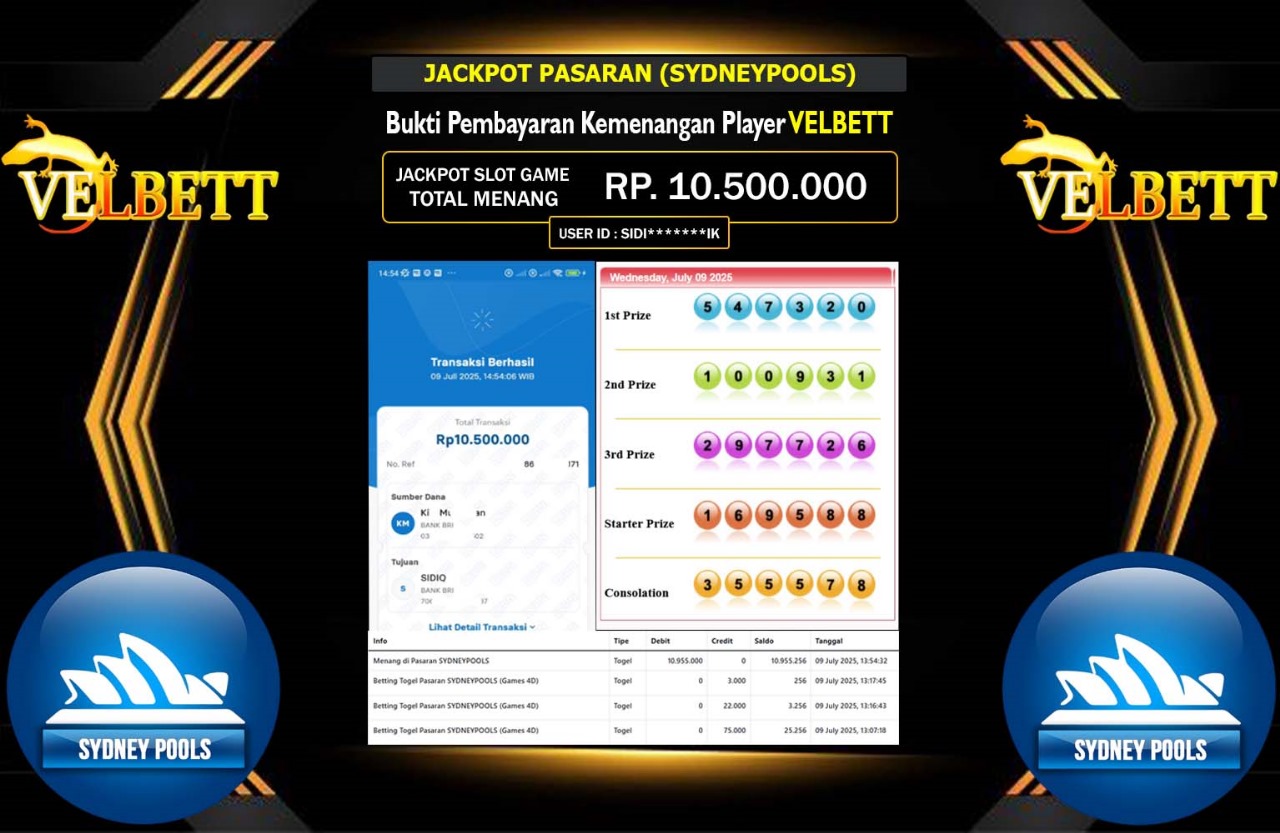VELBETT JACKPOT PASARAN SYDNEYPOOLS Rp.10.500.000,- LUNAS