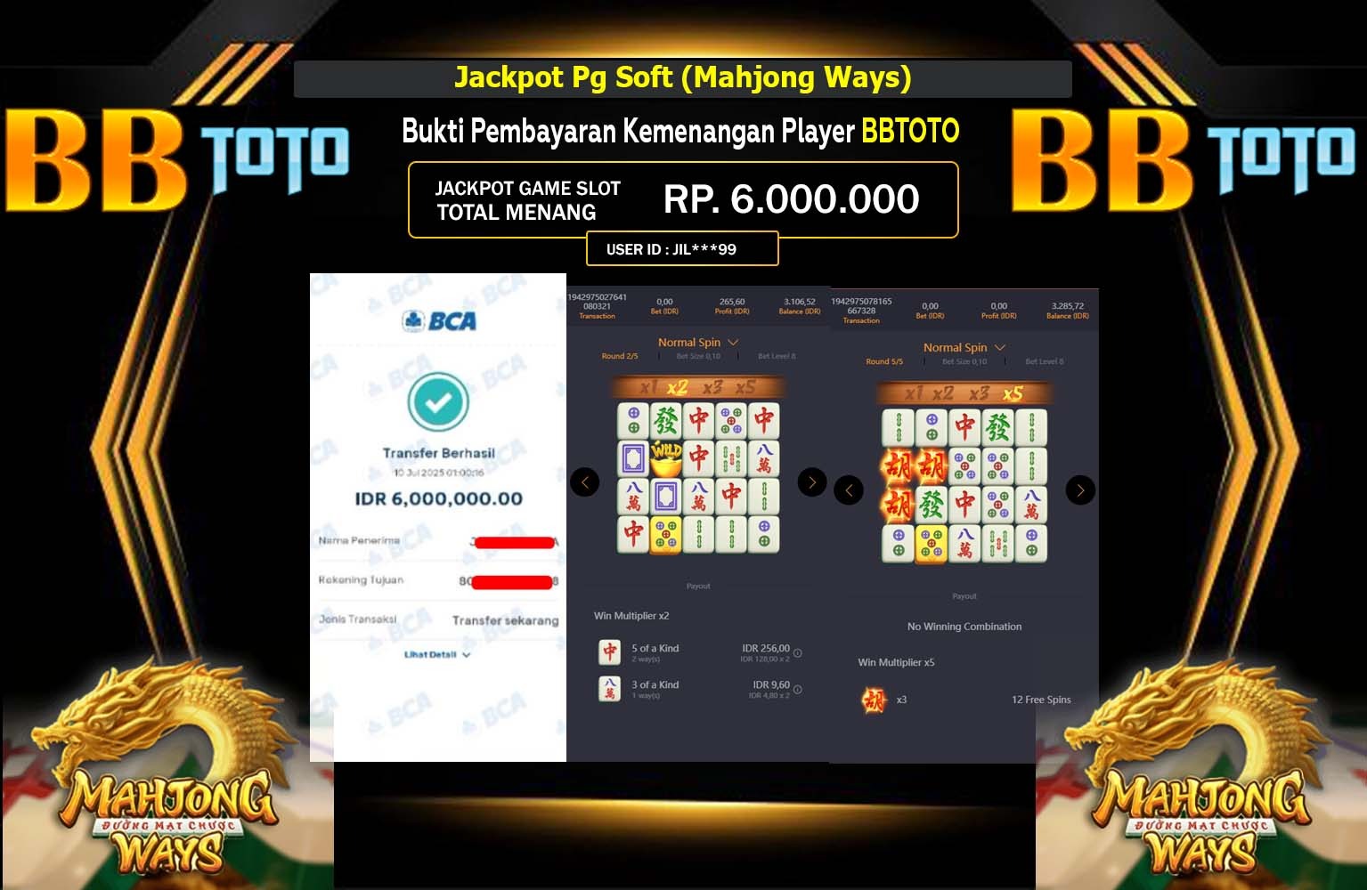 BBTOTO JACKPOT MAHJONG WAYS  Rp.6.000.000,- LUNAS