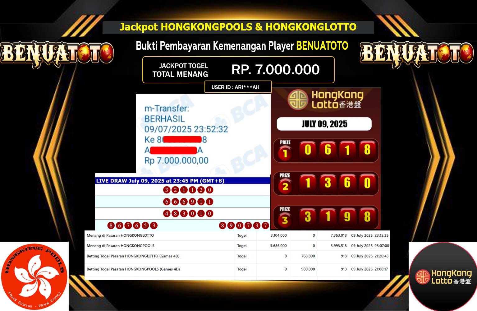 BENUATOTO JACKPOT PASARAN HONGGKONGPOOLS & HONGKONGLOTTO Rp.7.000.000,- LUNAS