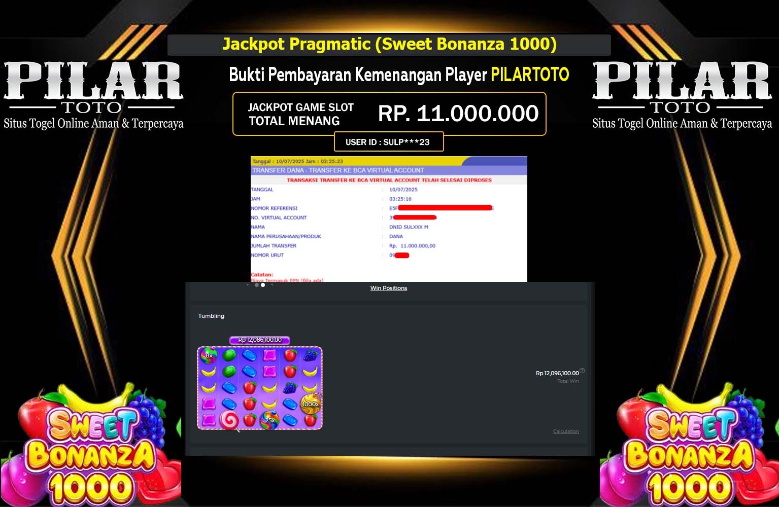 PILARTOTO JACKPOT Pragmatic (Sweet Bonanza 1000) Rp.11.000.000,- LUNAS