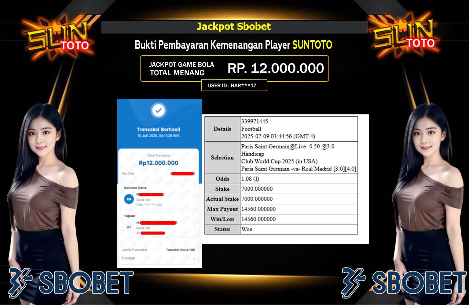 SUNTOTO JACKPOT SBOBET Rp.12.000.000,- LUNAS