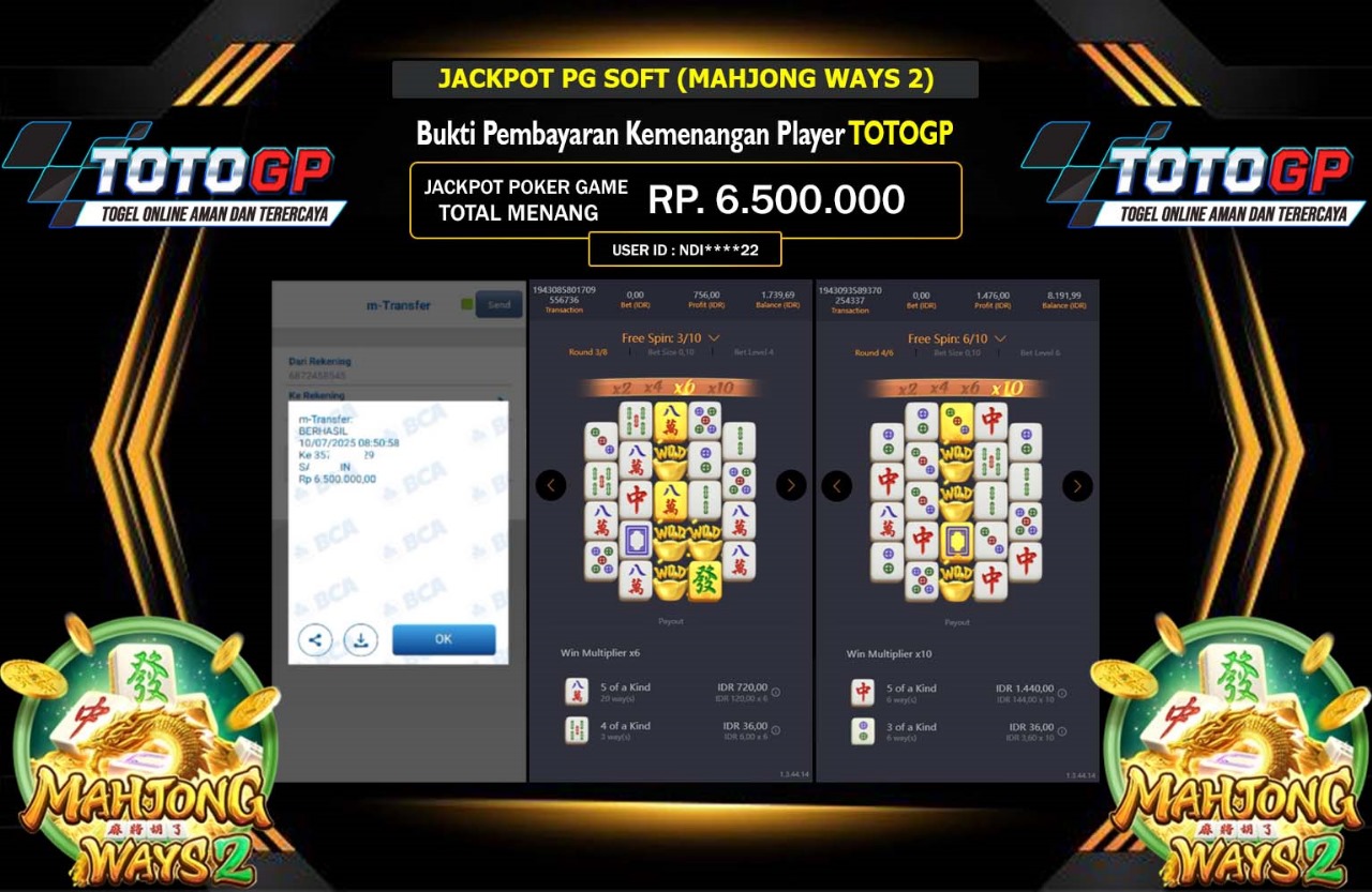 TOTOGP JACKPOT PG SOFT (MAHJONG WAYS2)Rp.6.500.000,- LUNAS