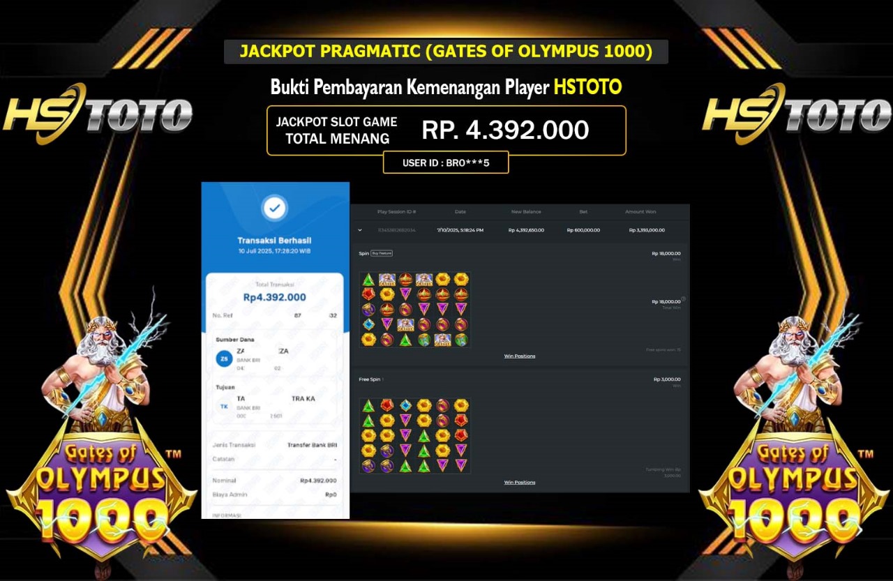 HSTOTO JACKPOT PRAGMATIC (GATES OF OLYMPUS 1000) Rp.4.392.000,- LUNAS