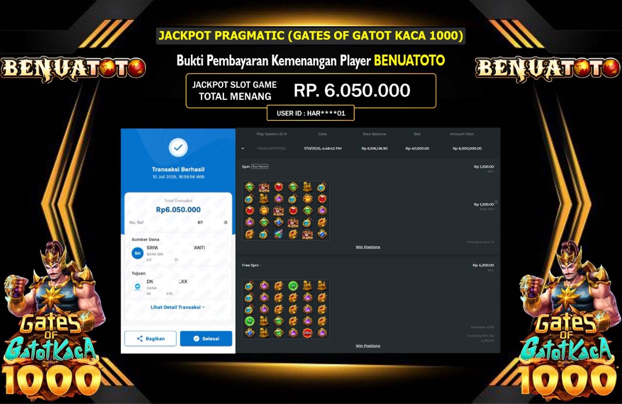 BENUATOTO JACKPOT PRAGMATIC (GATES OF GATOT KACA 1000) Rp.6.050.000,- LUNAS