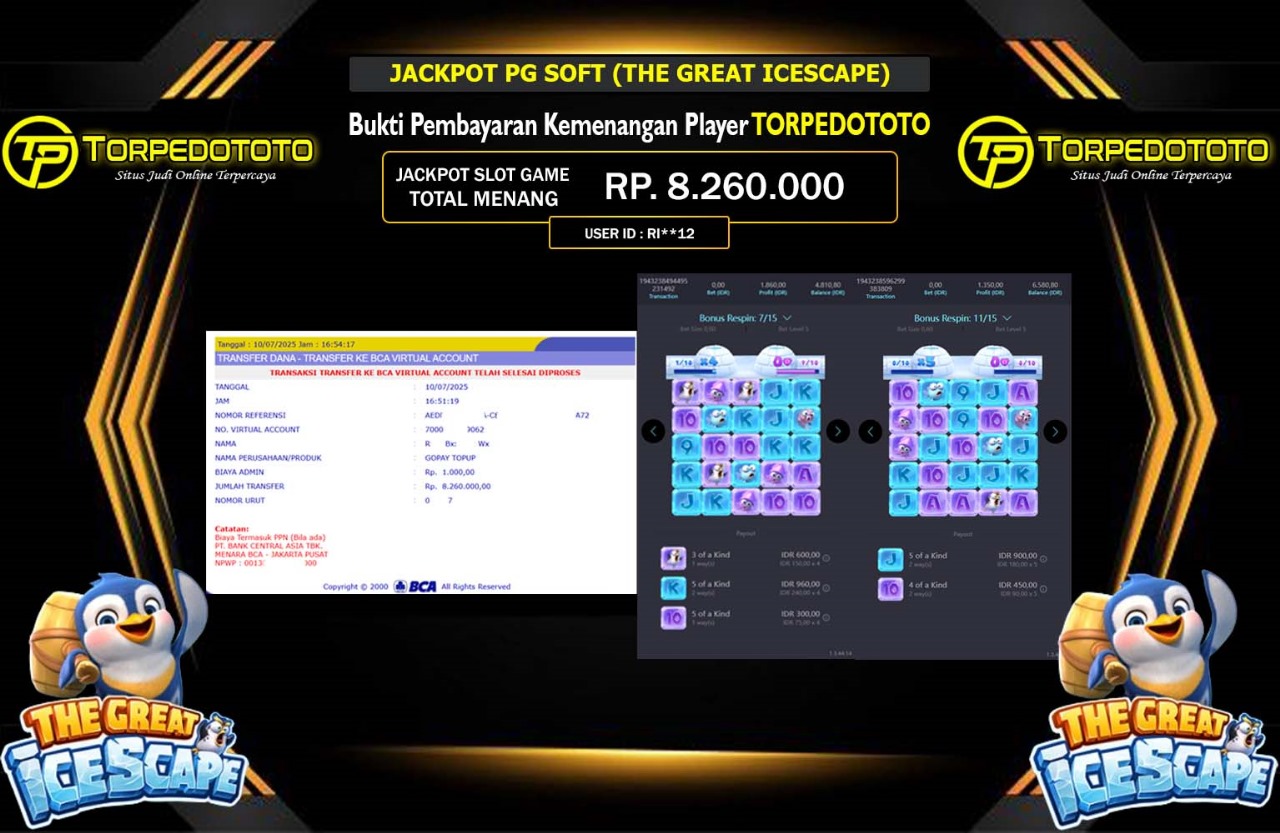 TORPEDOTOTO JACKPOT PG SOFT (THE GREST ICESCAPE) Rp.8.260.000,- LUNAS