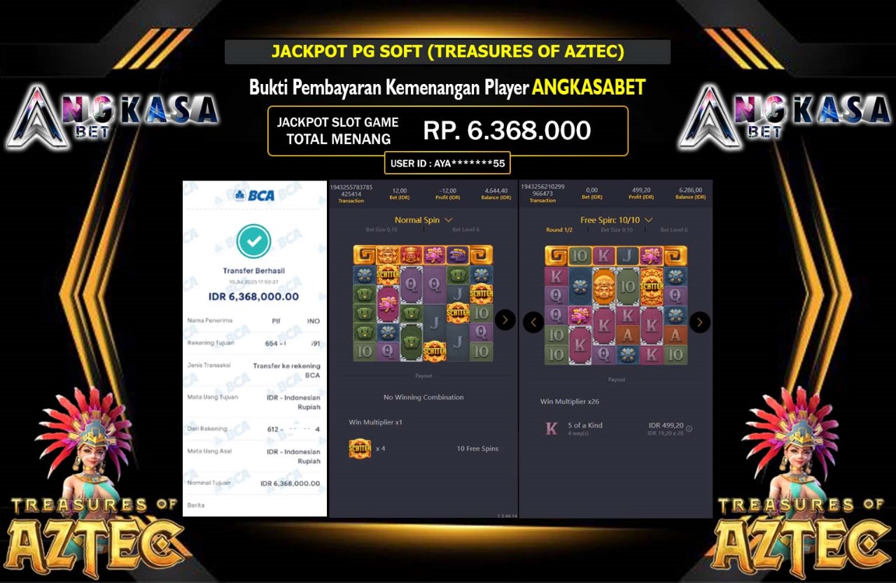 ANGKASABET JACKPOT PG SOFT (TREASURES OF AZTEC) Rp.6.368.000,- LUNAS