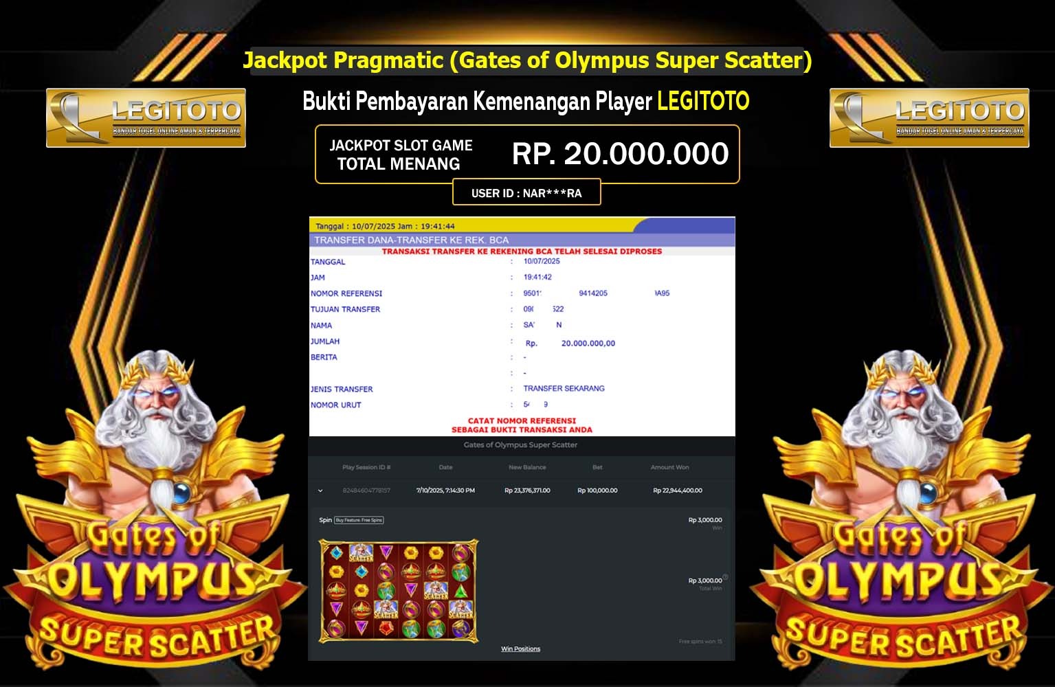 LEGITOTO JACKPOT SLOT GATES OF OLYMPUS SUPPER SCATTER  Rp.20.000.000,- LUNAS