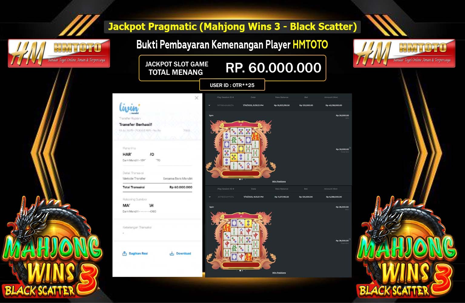 HMTOTO JACKPOT SLOT MAHJONG WINS 3 - BLACK SCATTER  Rp.60.000.000,- LUNAS