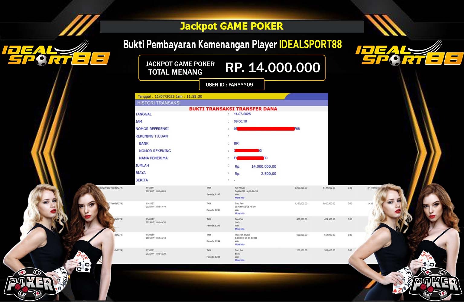 IDEALSPORT88 JACKPOT POKER Rp.14.000.000,- LUNAS