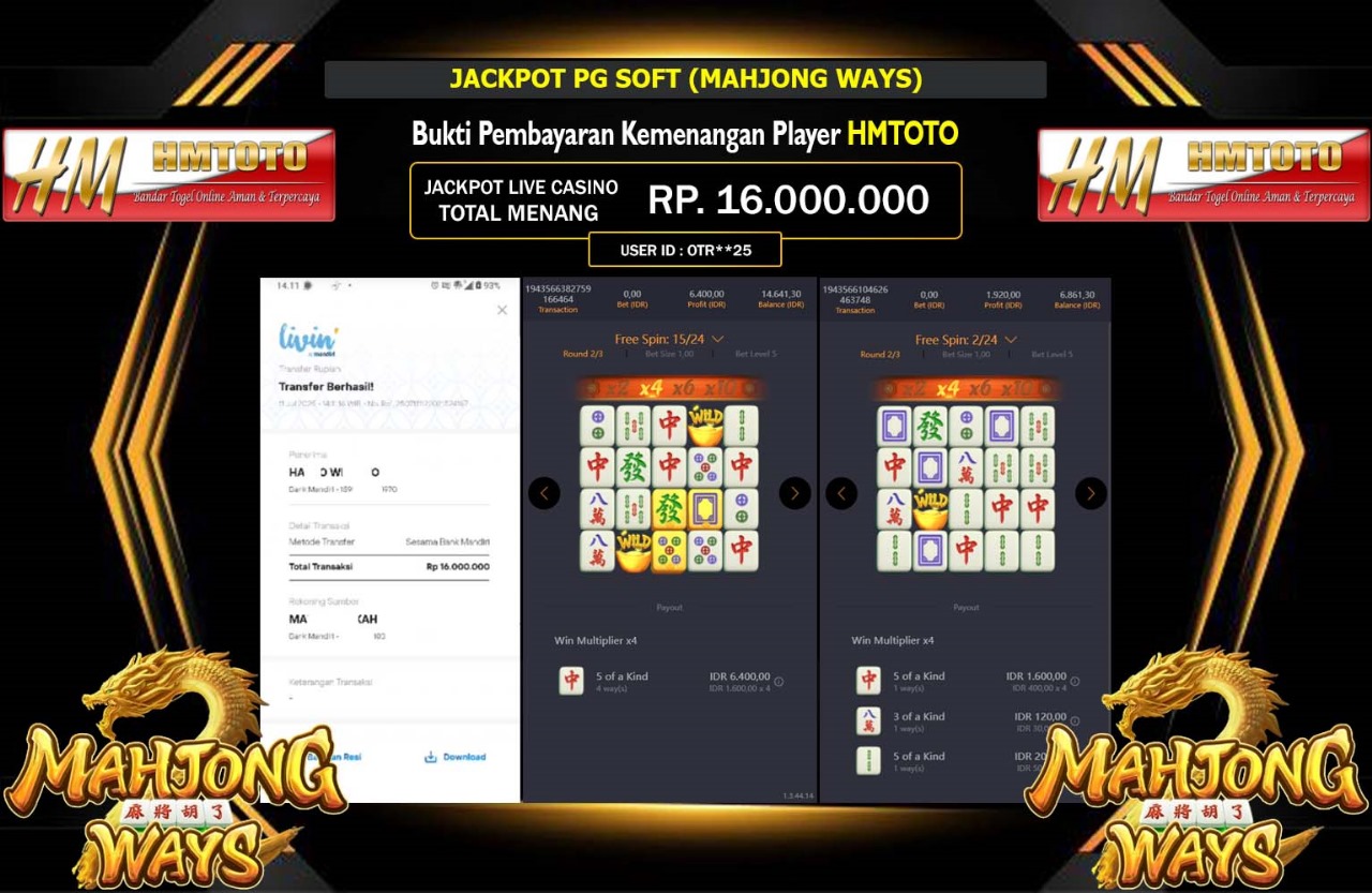 HMTOTO JACKPOT PG SOFT (MAHJONG WAYS) Rp.16.000.000,- LUNAS