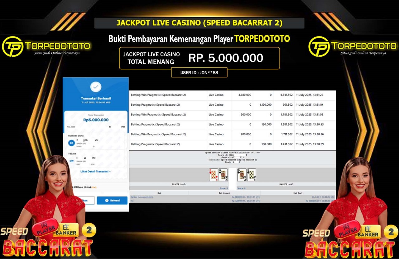 TORPEDOTOTO JACKPOT LIVE CASINO (SPEED BACARRAT 2) Rp.5000.000,- LUNAS