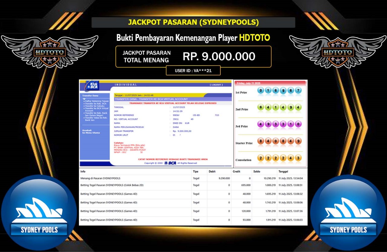 HDTOTO JACKPOT PASARAN (SYDNEYPOOLS) Rp.9.000.000,- LUNAS