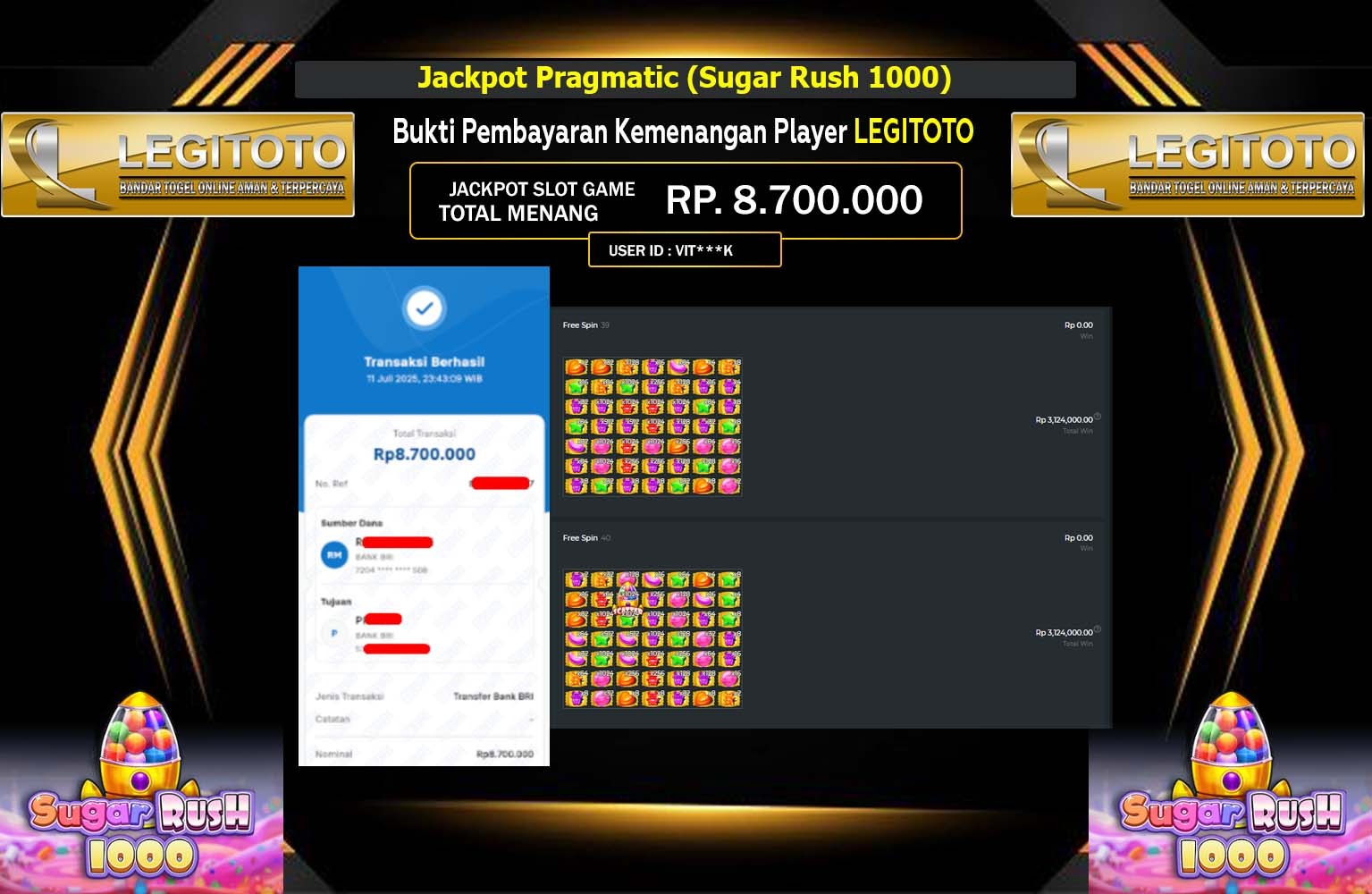 LEGITOTO JACKPOT PRAGMATIC (SUGAR RUSH 1000) Rp.8.700.000,- LUNAS