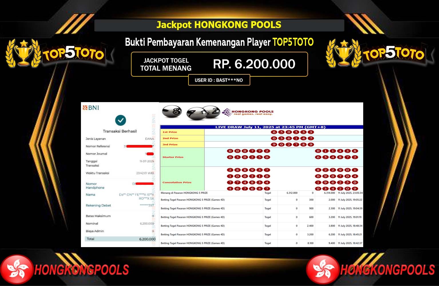 TOP5TOTO JACKPOT PASARAN (HONGKONG POOLS) Rp.6.200.000,- LUNAS