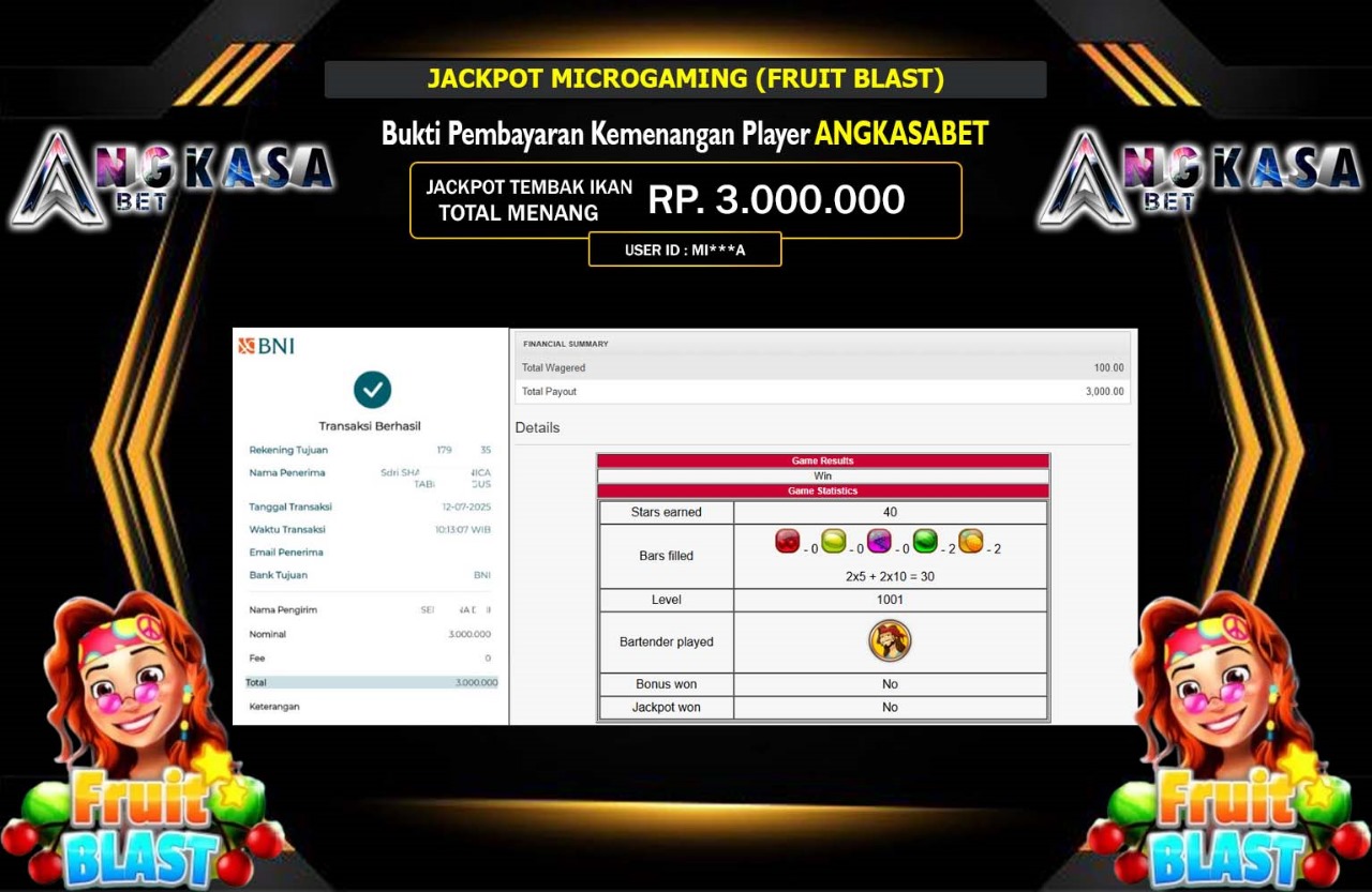 ANGKASABET JACKPOT MICROGAMING (FRUIT BLAST)  Rp.3.000.000,- LUNAS