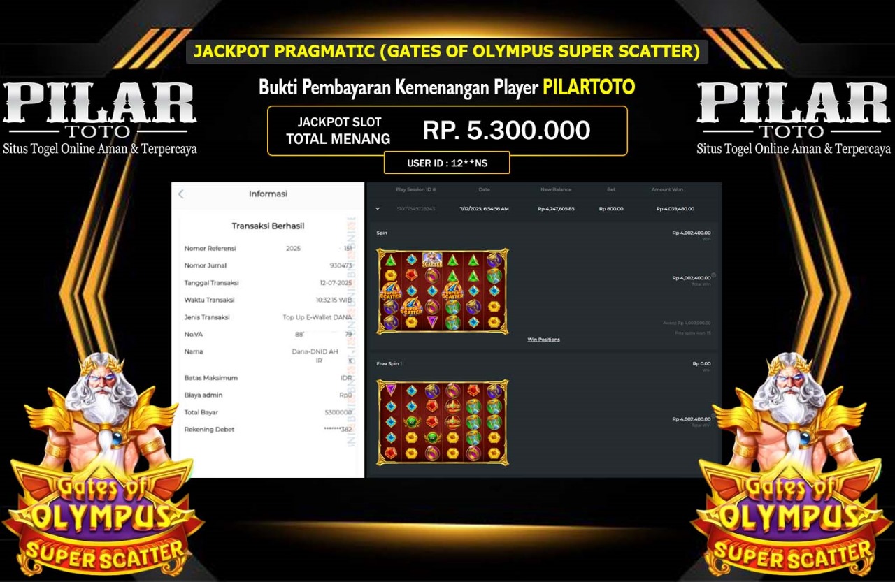 PILARTOTO JACKPOT PRAGMATIC (GATES OF OLYMPUS SUPER SCATTER)  Rp.5.300.000,- LUNAS