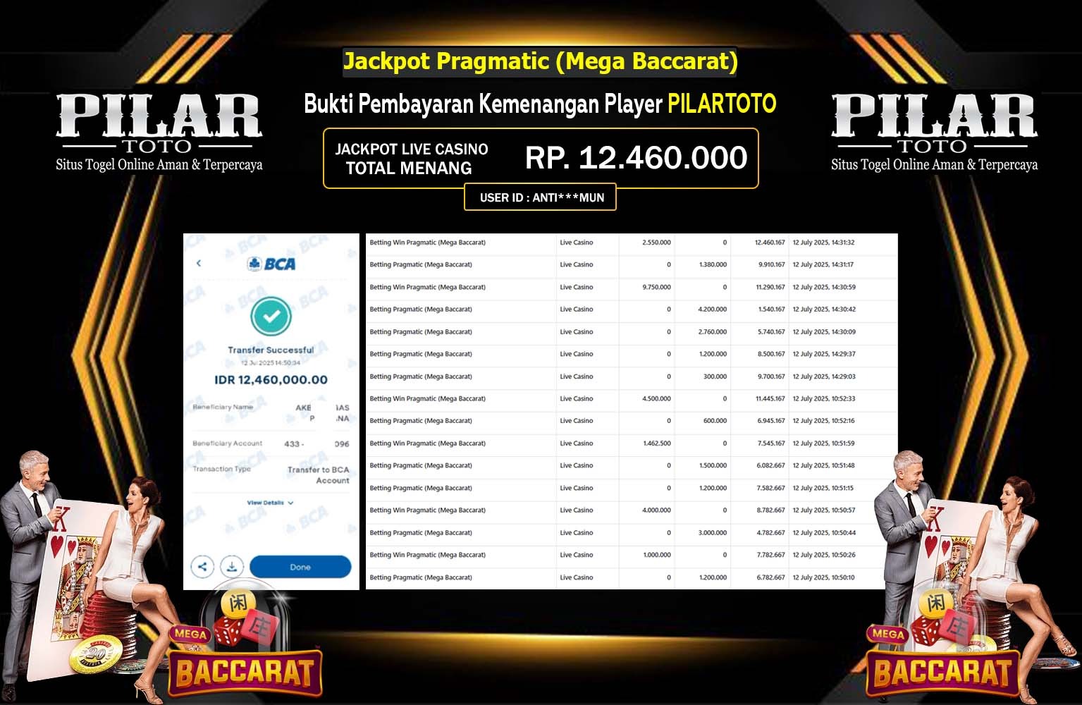 PILARTOTO JACKPOT LIVE CASINO MEGA BACCARAT  Rp.12.460.000,- LUNAS