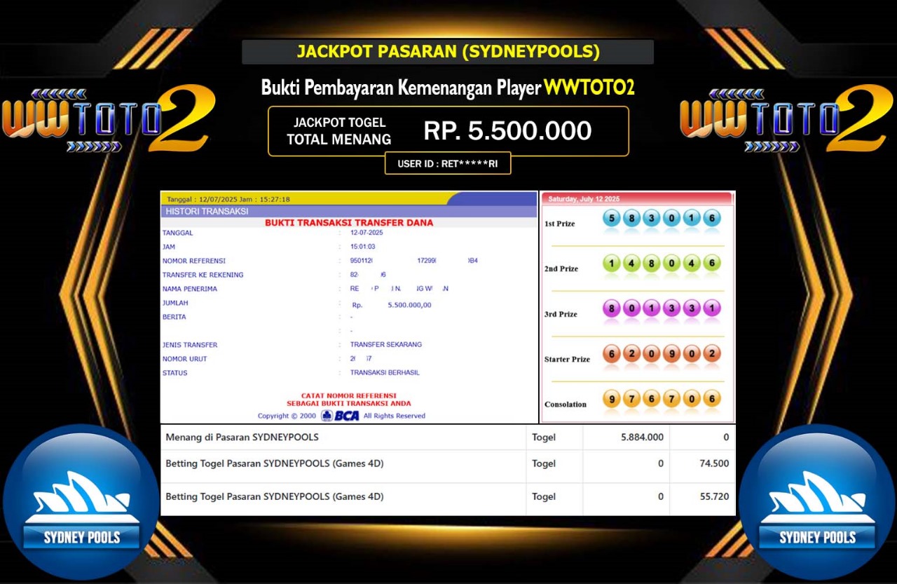 WWTOTO2 JACKPOT PASARAN (SYDNEYPOOLS) Rp.5.500.000,- LUNAS