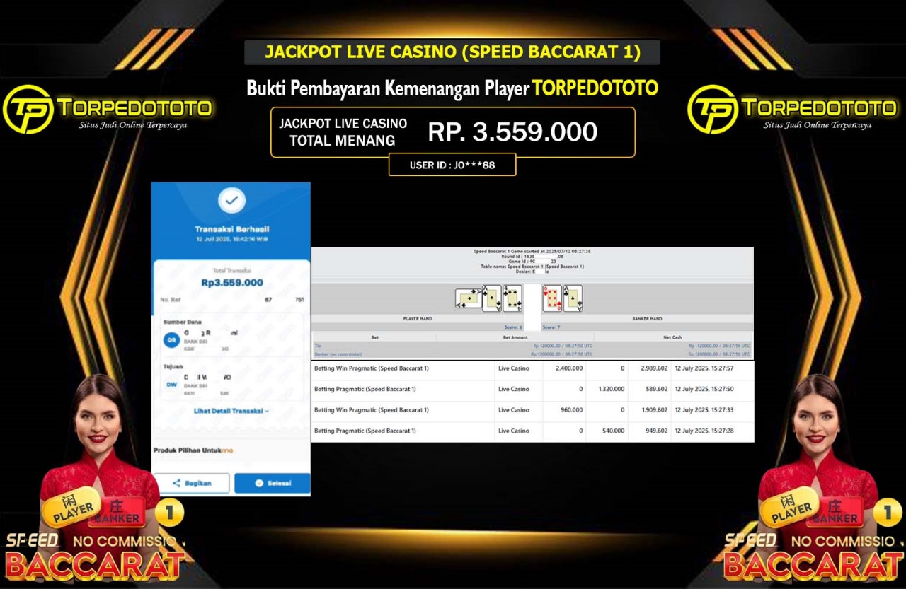 TORPEDOTOTO JACKPOT LIVE CASINO (SPEED BACCARAT 1) Rp.3.559.000,- LUNAS