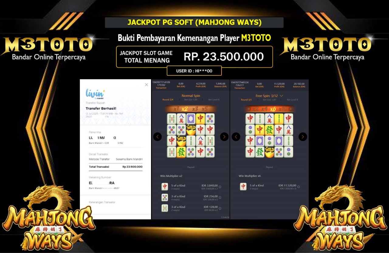 M3TOTO JACKPOT PG SOFT (MAHJONG WAYS) Rp.23.500.000,- LUNAS