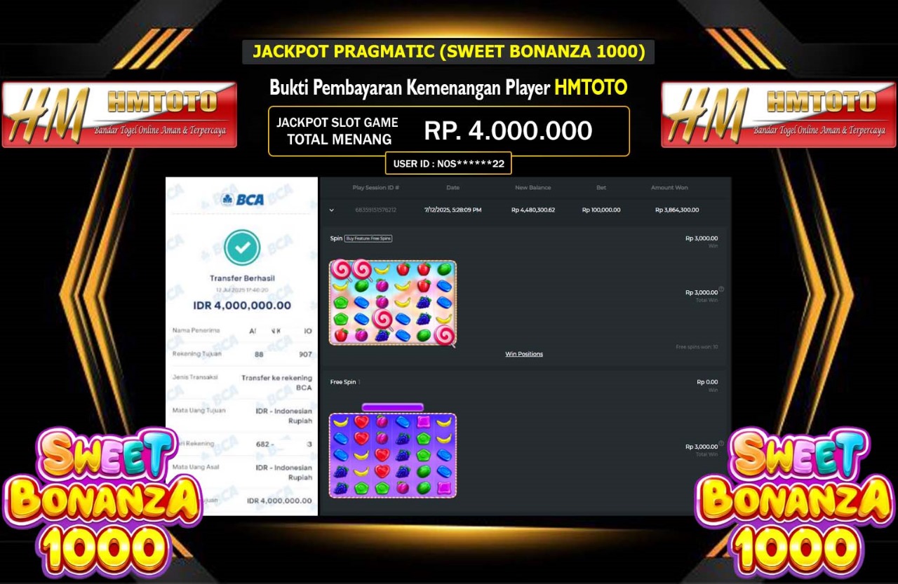 HMTOTO JACKPOT PRAGMATIC (SWEET BONANZA 1000) Rp.4.000.000,- LUNAS