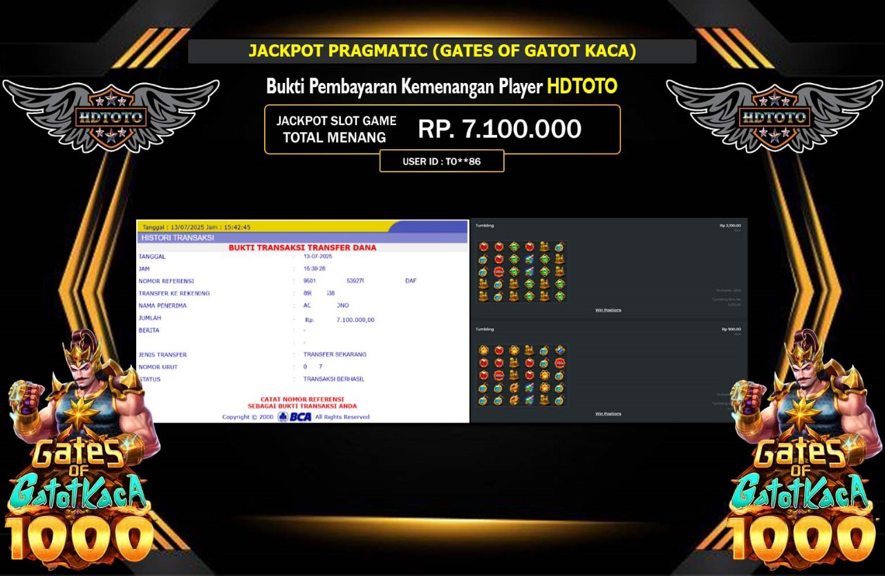 HDTOTO JACKPOT PRAGMATIC (GATES OF GATOT KACA) Rp.7.100.000,- LUNAS