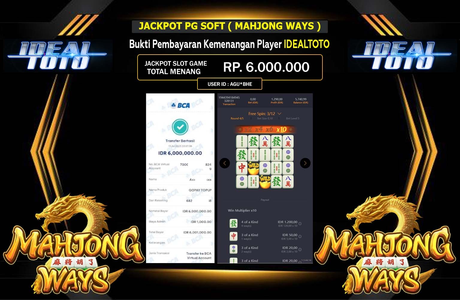 IDEALTOTO JACKPOT SLOT MAHJONG WAYS  Rp.6.000.000,- LUNAS