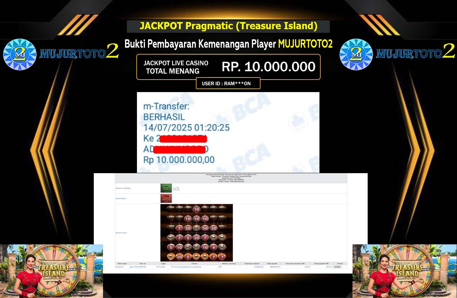 MUJURTOTO2 JACKPOT PRAGMATIC (TREASURE ISLAND)  Rp.10.000.000,- LUNAS