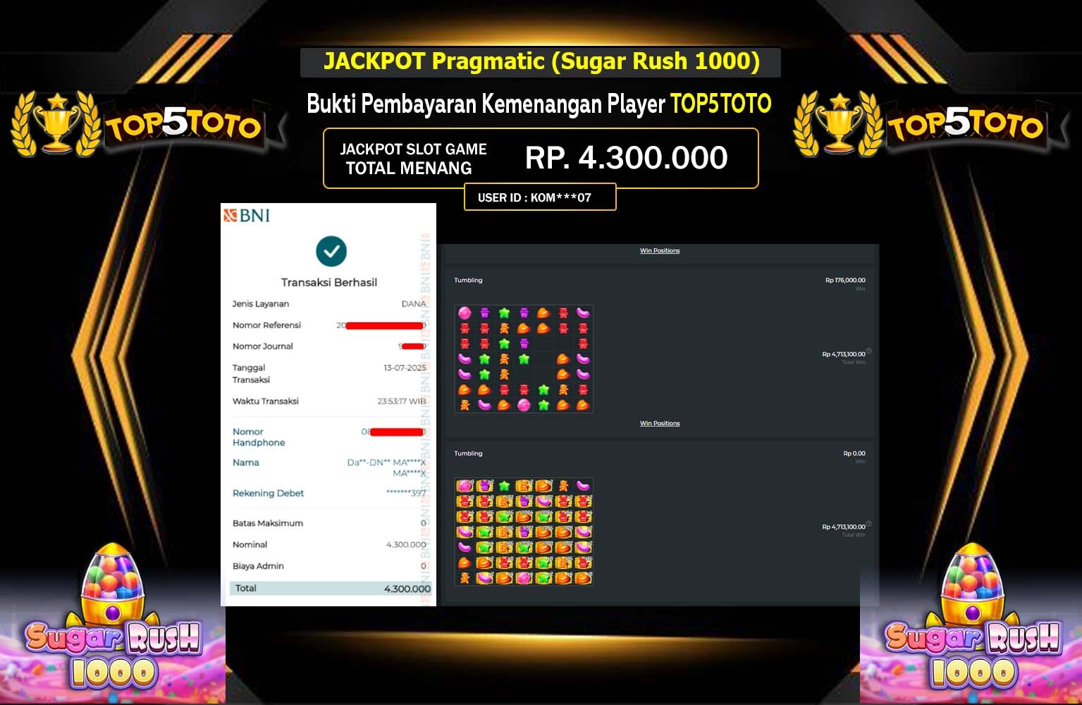 TOP5TOTO JACKPOT PRAGMATIC (SUGAR RUSH 1000) Rp.4.300.000,- LUNAS