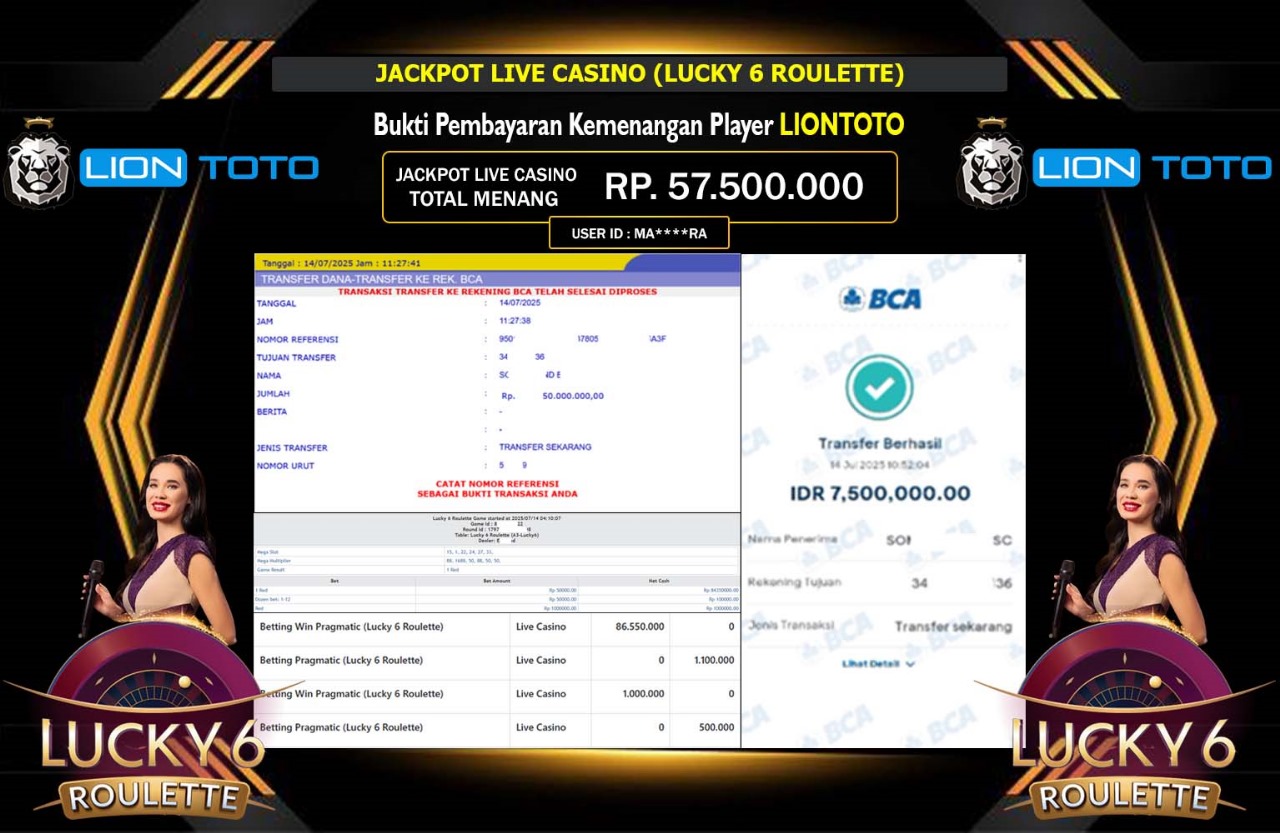 LIONTOTO JACKPOT PRAGMATIC (LUCKY 6 ROULETTE) Rp.57.500.000,- LUNAS