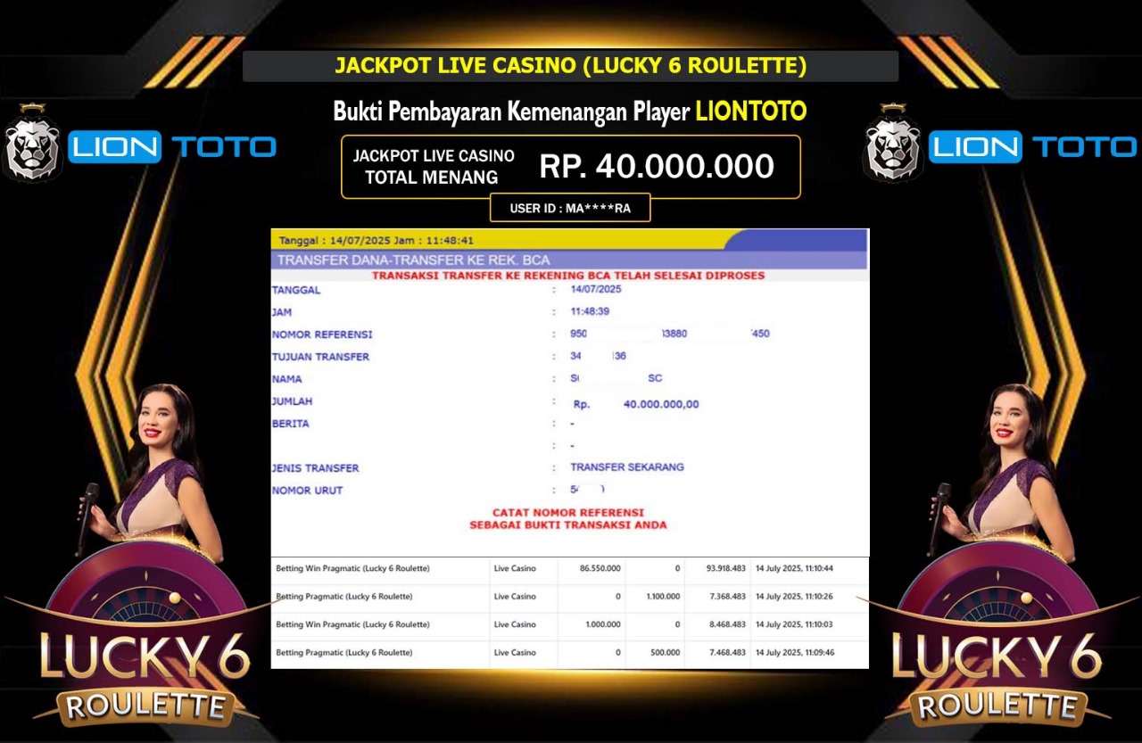 LIONTOTO JACKPOT PRAGMATIC (LUCKY 6 ROULETTE) Rp.40.000.000,- LUNAS