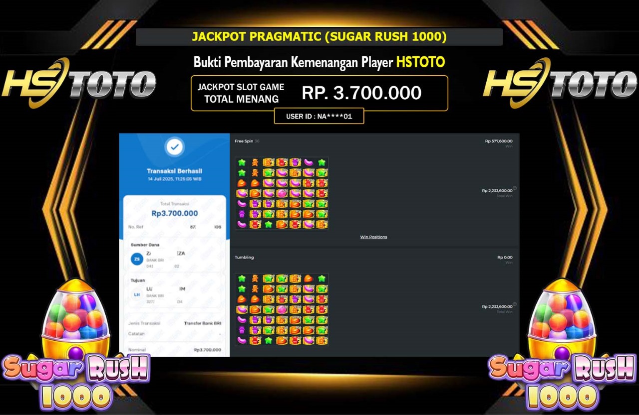HSTOTO JACKPOT PRAGMATIC (SUGAR RUSH 1000) Rp.3.700.000,- LUNAS