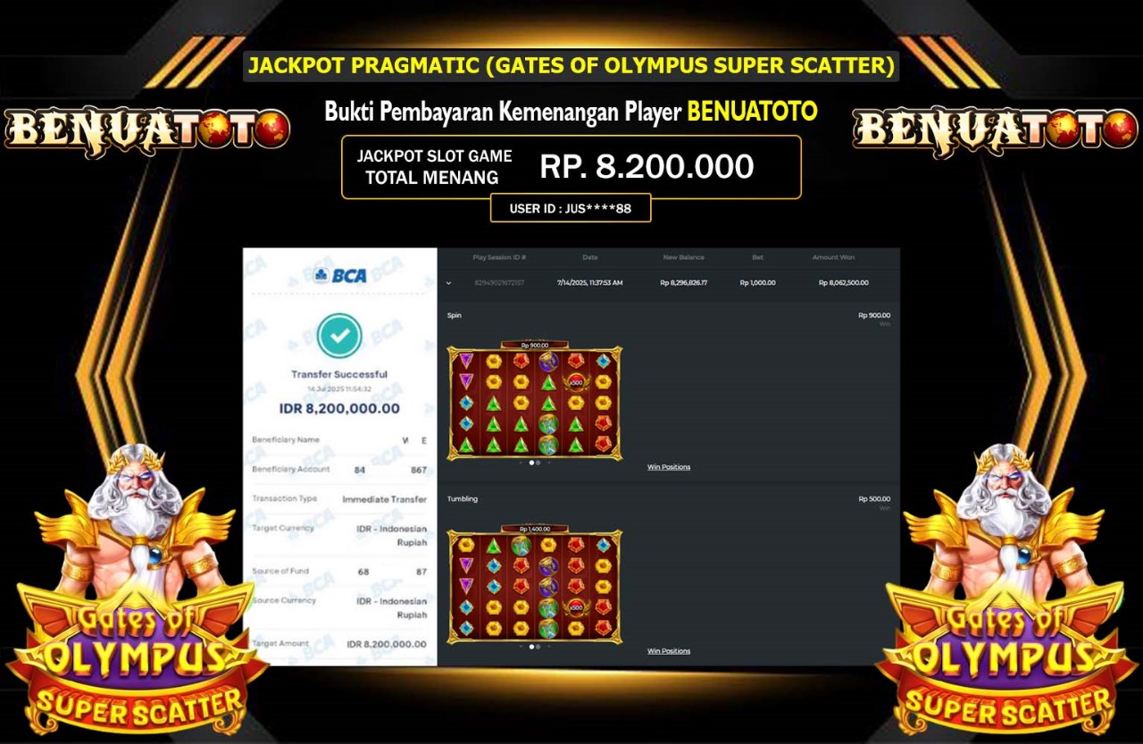 BENUATOTO JACKPOT PRAGMATIC (GATES OF OLYMPUS SUPER SCATTER) Rp.8.200.000,- LUNAS