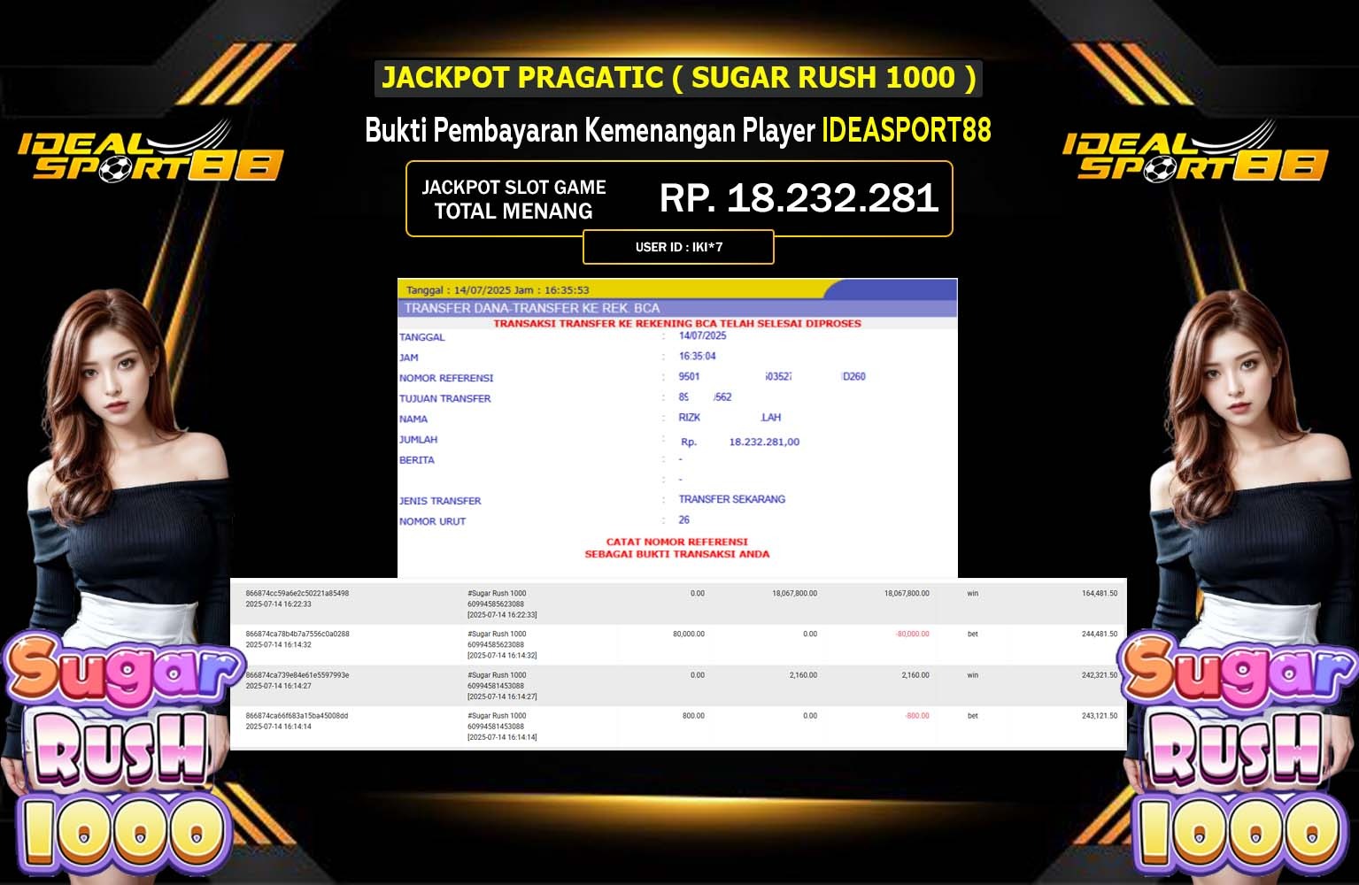 IDEALSPORT88 JACKPOT PRAGMATIC SUGAR RUSH 1000 Rp.18.232.281,- LUNAS
