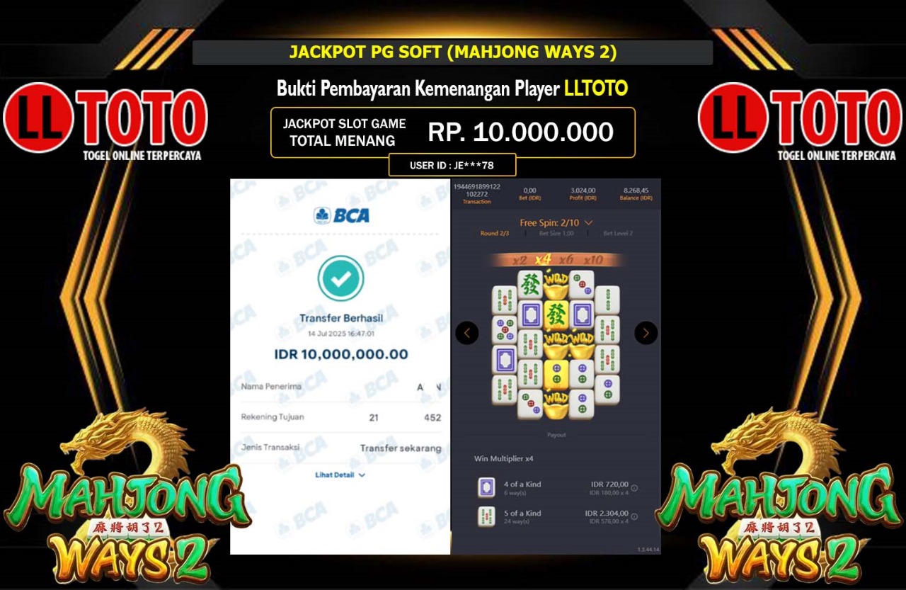 LLTOTO JACKPOT PGSOFT (MAHJONG WAYS 2) Rp.10.000.000,- LUNAS