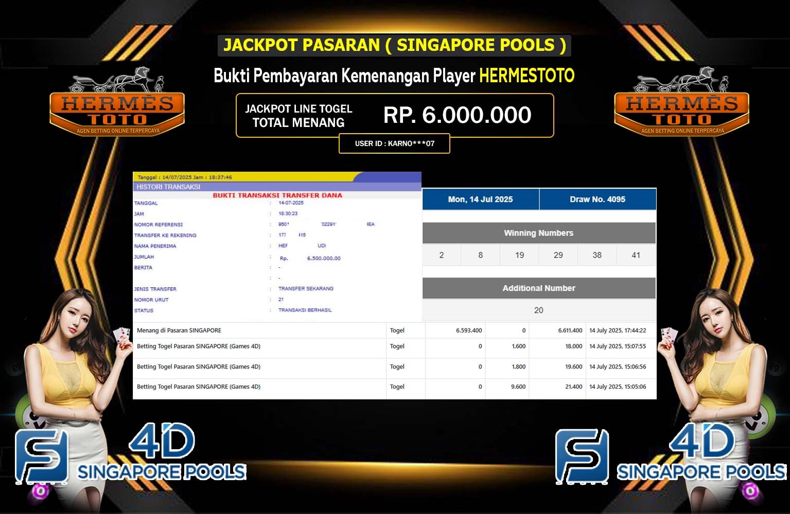 HERMESTOTO JACKPOT TOGEL (PASARAN SINGAPORE POOLS) Rp.6.000.000,- LUNAS