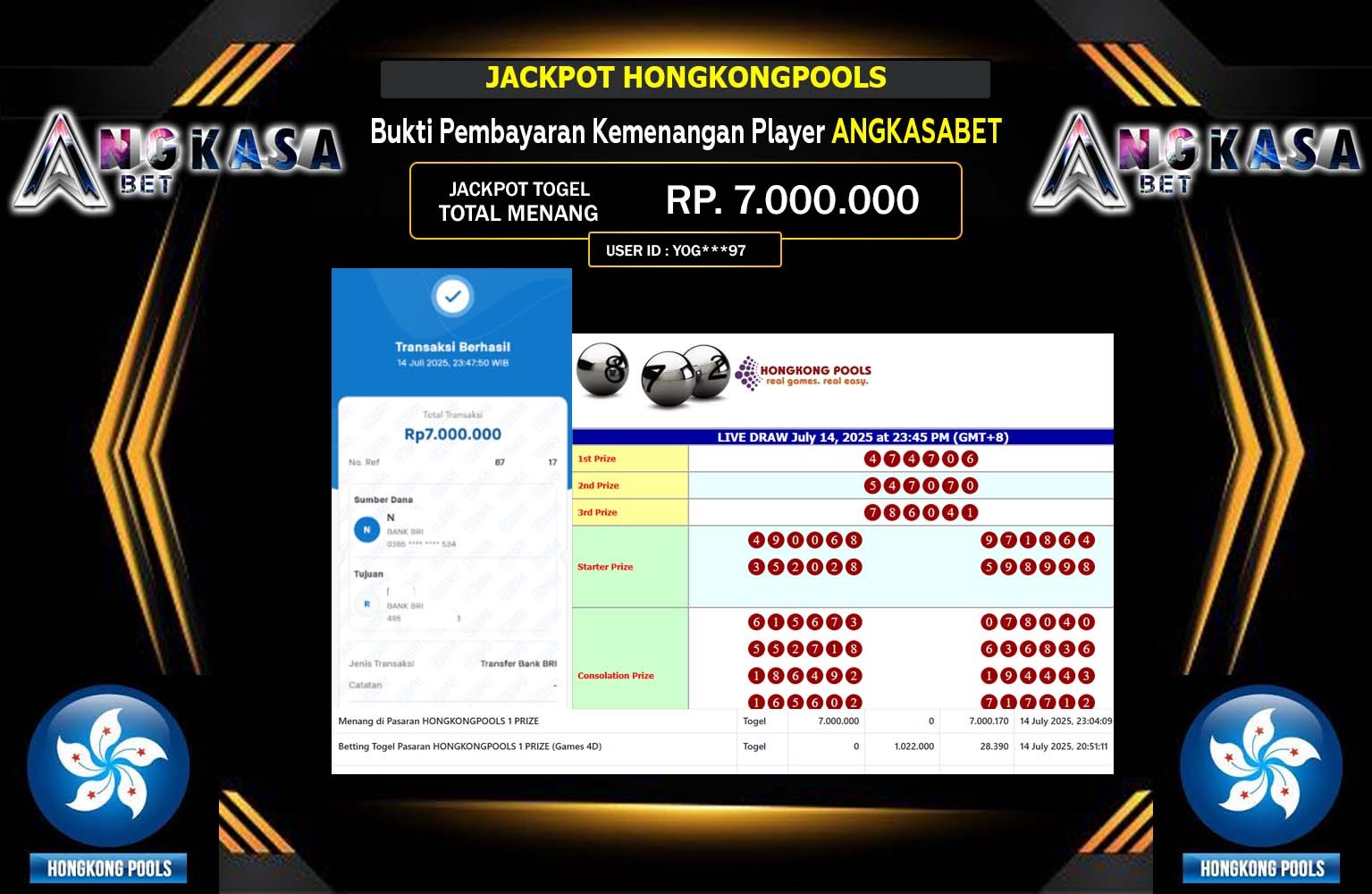 ANGKASABET JACKPOT HONGKONG POOLS Rp.7.000.000,- LUNAS
