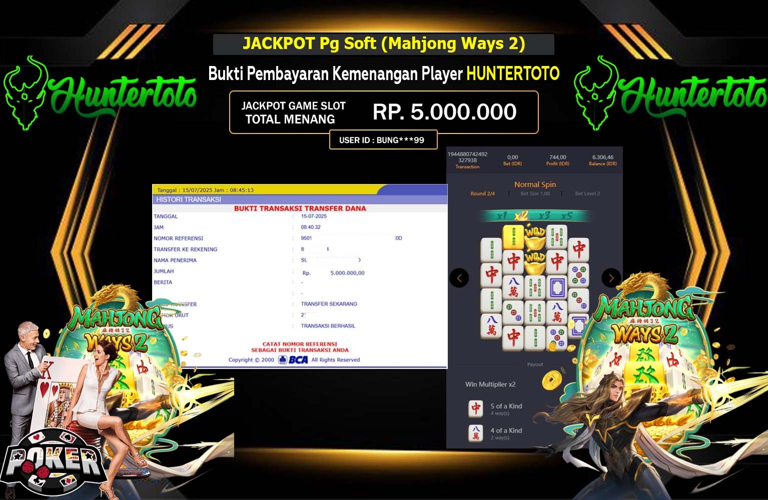 HUNTERTOTO JACKPOT PG SOFT (MAHJONG WAYS 2) Rp.5.000.000,- LUNAS
