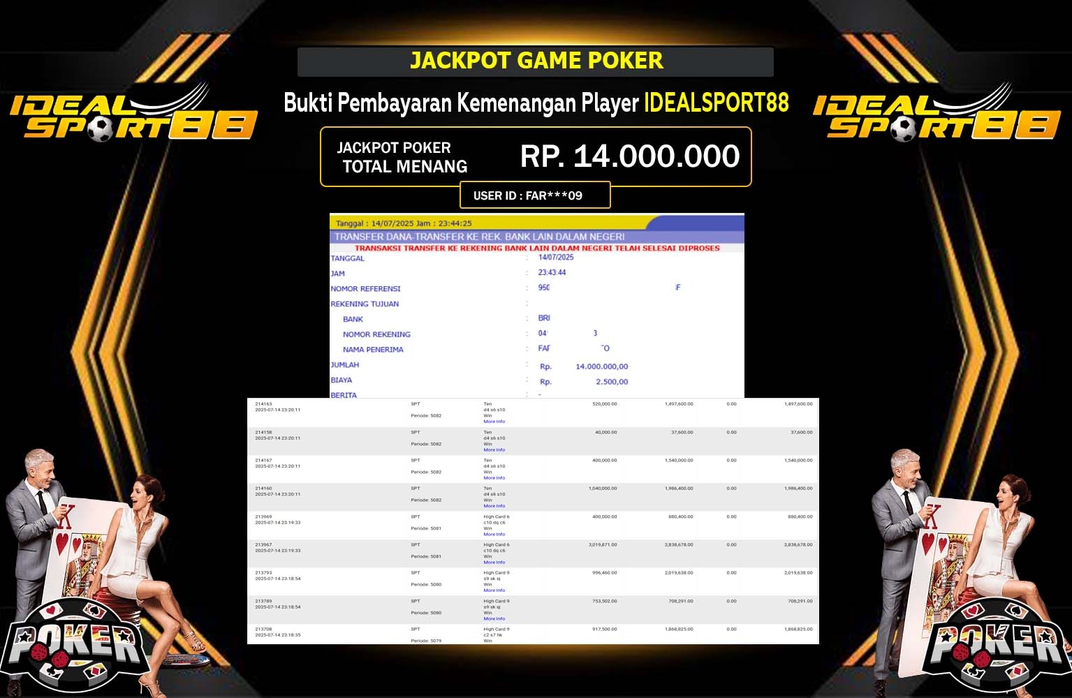 IDEALSPORT88 JACKPOT POKER Rp.14.000.000,- LUNAS