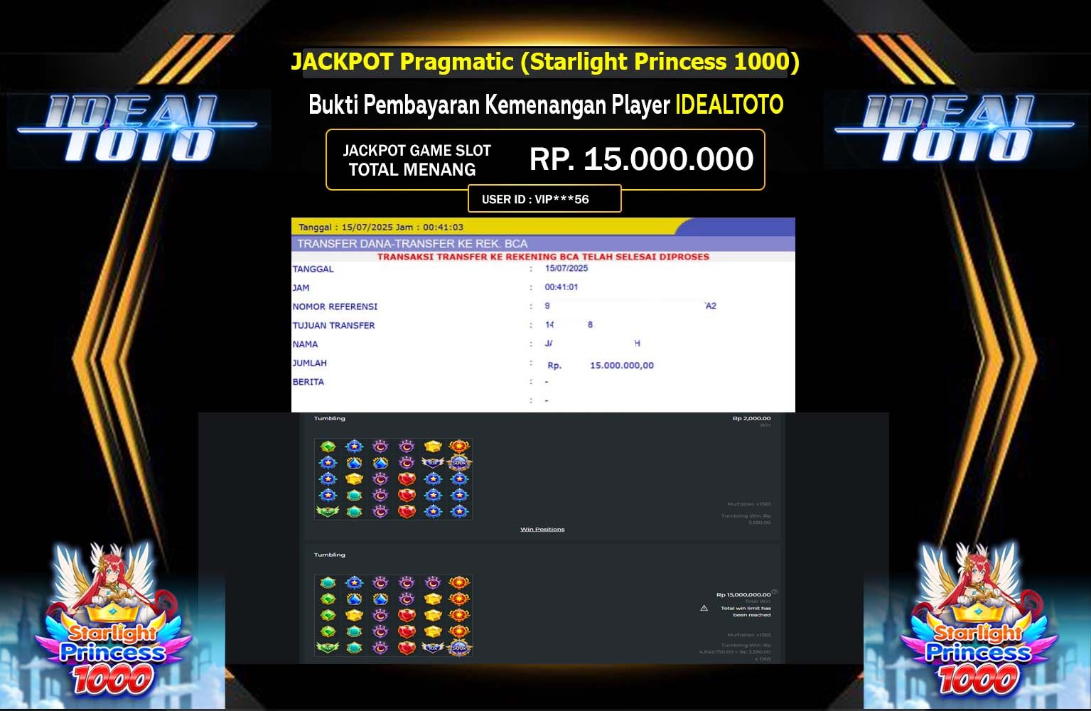 IDEALTOTO JACKPOT Pragmatic (Starlight Princess 1000) Rp.15.000.000,- LUNAS