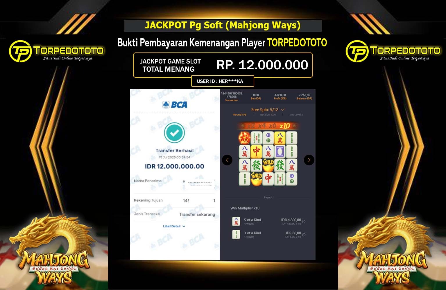TORPEDOTOTO JACKPOT Pg Soft (Mahjong Ways ) Rp.12.000.000,- LUNAS