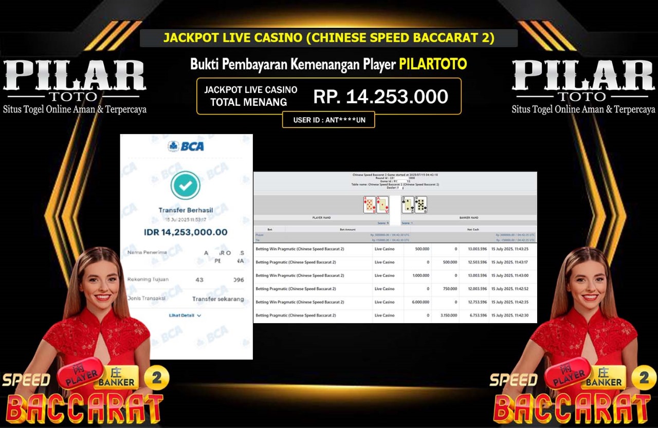 PILARTOTO JACKPOT LIVE CASINO (CHINESE SPEED BACCARAT 2) Rp.14.253.000,- LUNAS