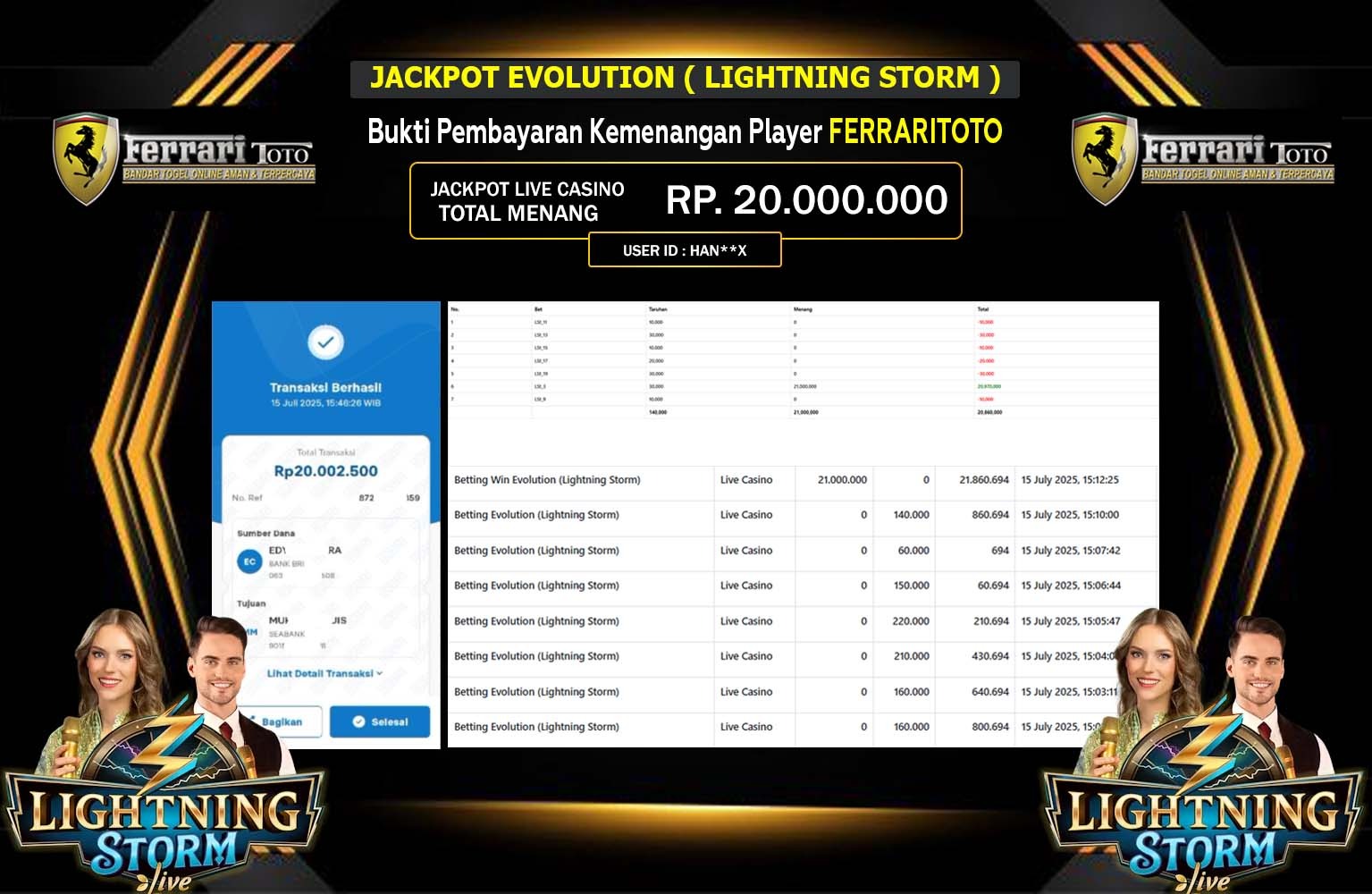 FERRARITOTO JACKPOT EVOLUTION (LIGHTNING STORM) Rp.20.000.000,- LUNAS
