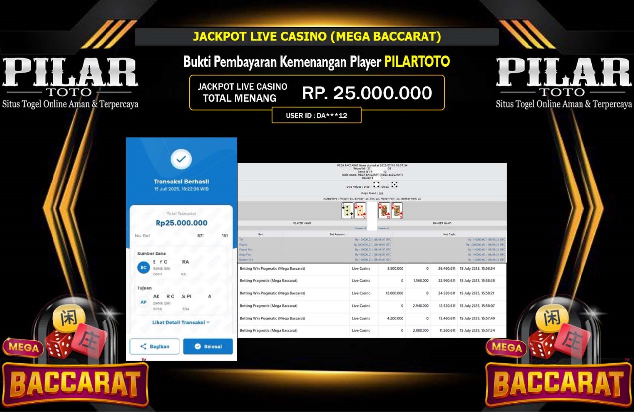 PILARTOTO JACKPOT PRAGMATIC (MEGA BACCARAT) Rp.25.000.000,- LUNAS