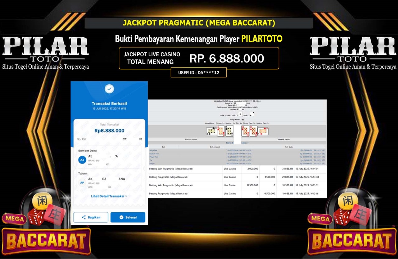 PILARTOTO JACKPOT PRAGMATIC (MEGA BACCARAT) Rp.6.888.000,- LUNAS