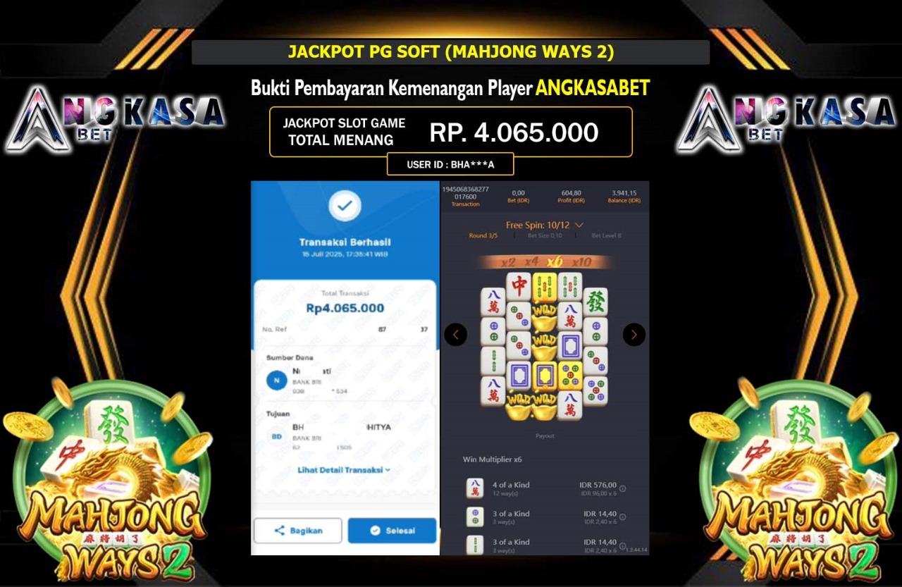 ANGKASABET JACKPOT PG SOFT (MAHJONG WAYS 2) Rp.4.065.000,- LUNAS