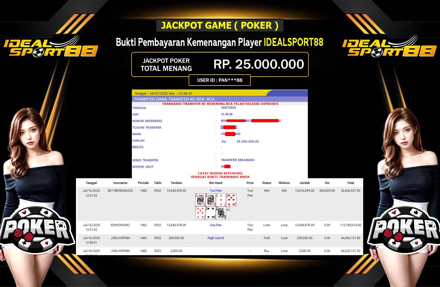 IDEALSPORT88 JACKPOT GAME POKER Rp.25.000.000,- LUNAS